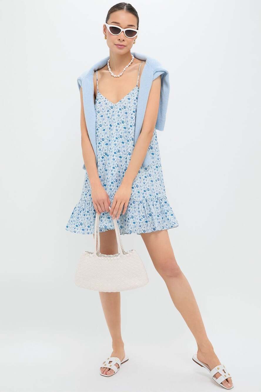 NWT Tuckernuck Hyacinth House Ditsy Floral Bayberry Mini Cami Dress Blue Size L